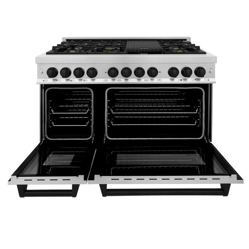 48 in. 7 Burner Double Oven Dual Fuel Range in Stainless Steel and Matte Black B56263