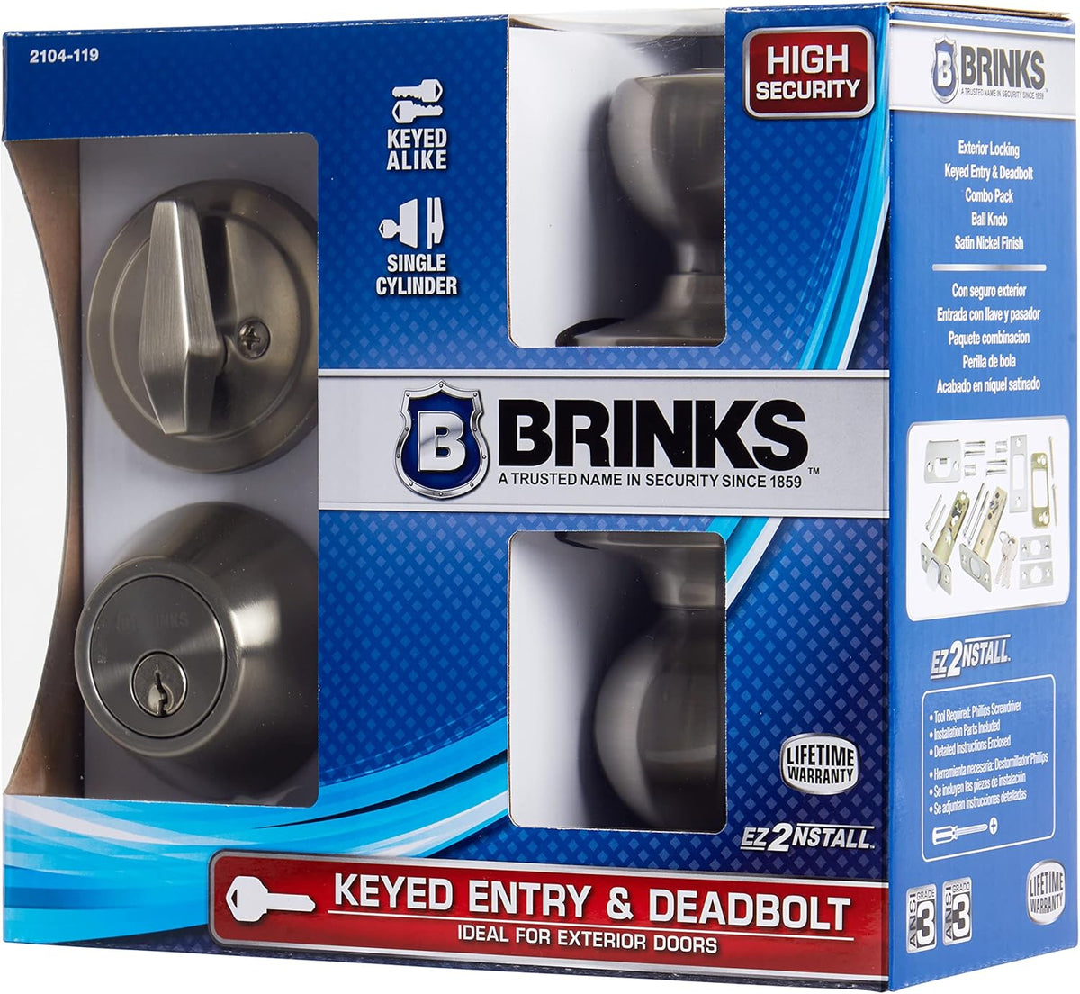 Satin Nickel Keyed Entry Door Knob and Deadbolt Set, Pack of 2 I55330