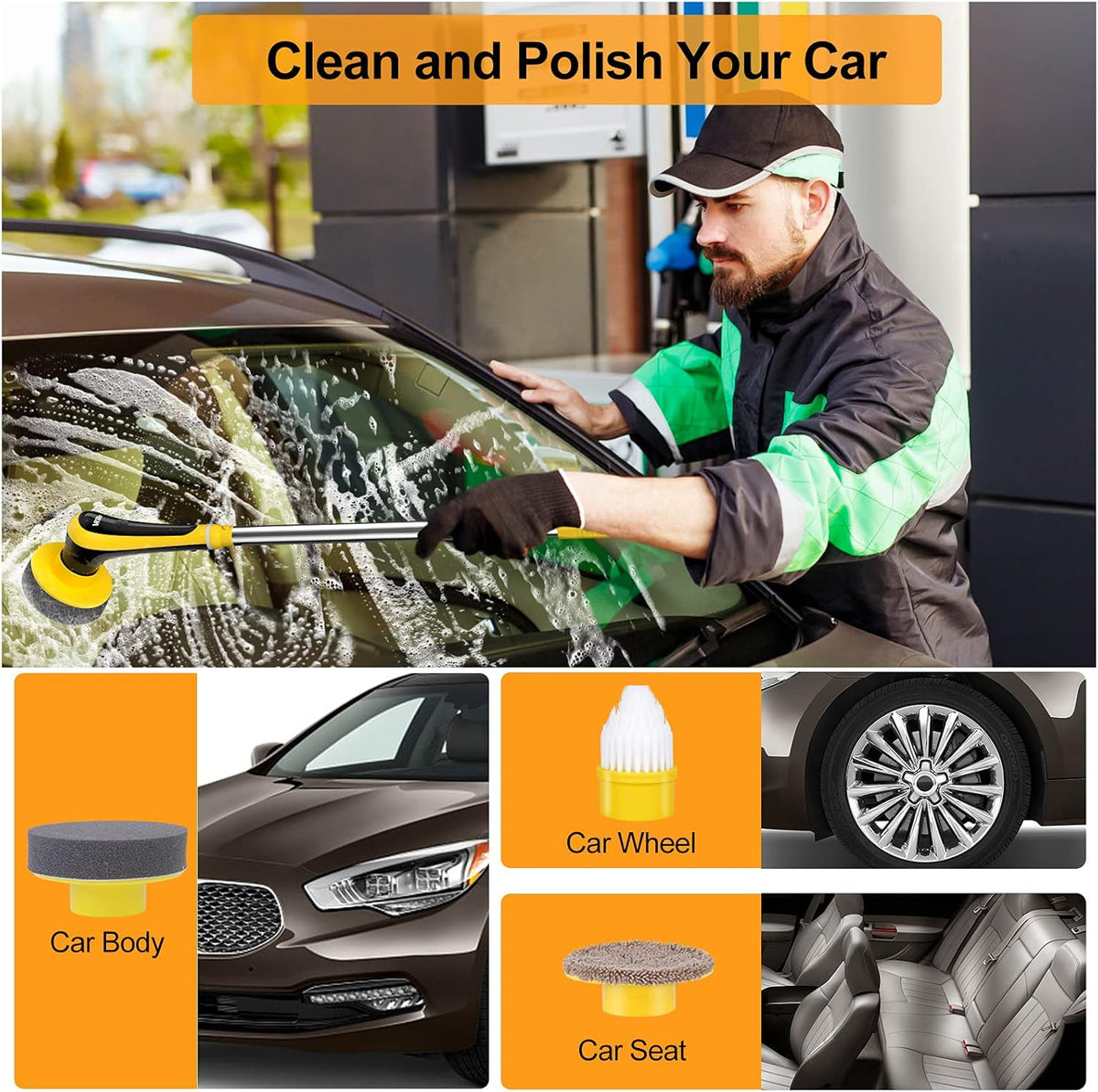 Electric Spin Scrubber Cordless Floor Scrubber with Adjustable Handle and 6 Replaceable Cleaning Brush Pack of 2 Q106833