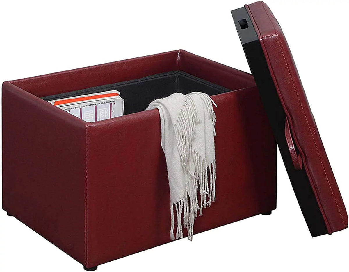 Burgundy Faux Leather Accent Storage Ottoman K53767