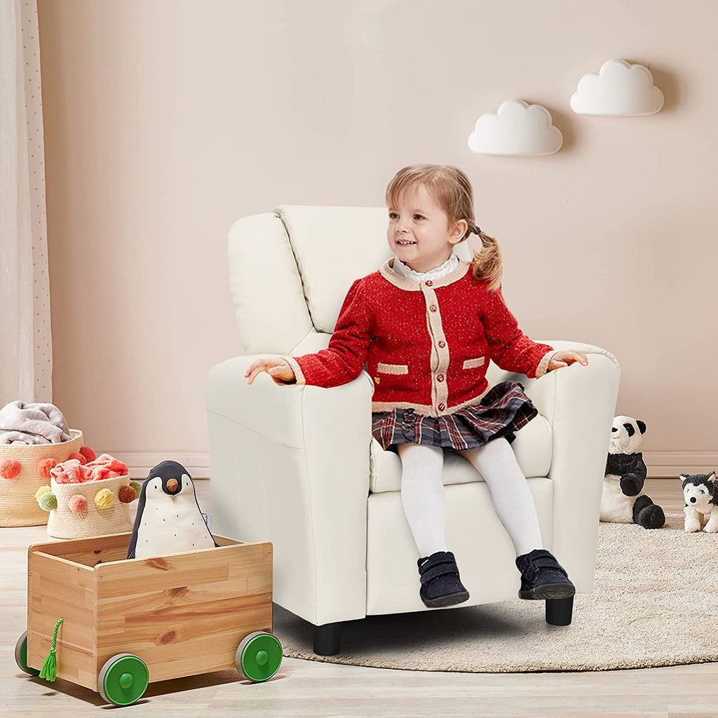 Beige PU Leather Toddler Armrest Sofa Recliner J13169