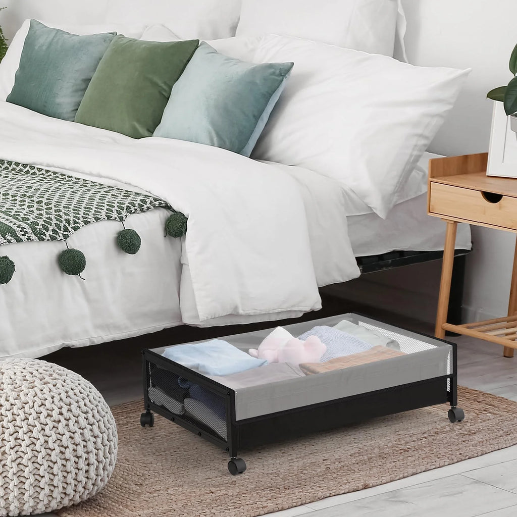 Black 2 Pack Under Bed Storage with Wheels and Lid Q47812