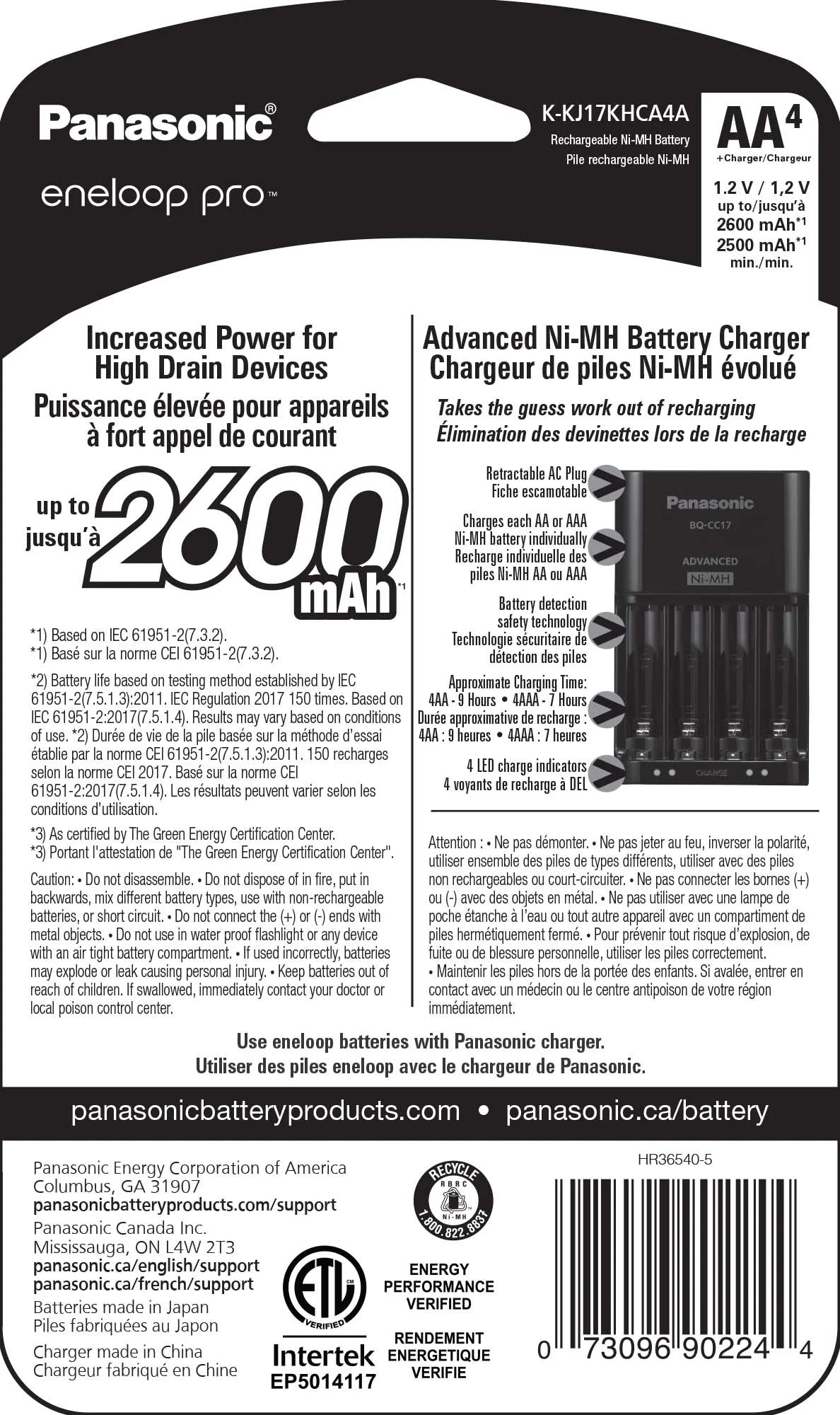 Battery Charger with 4-Pack AA Rechargeable Batteries W2771
