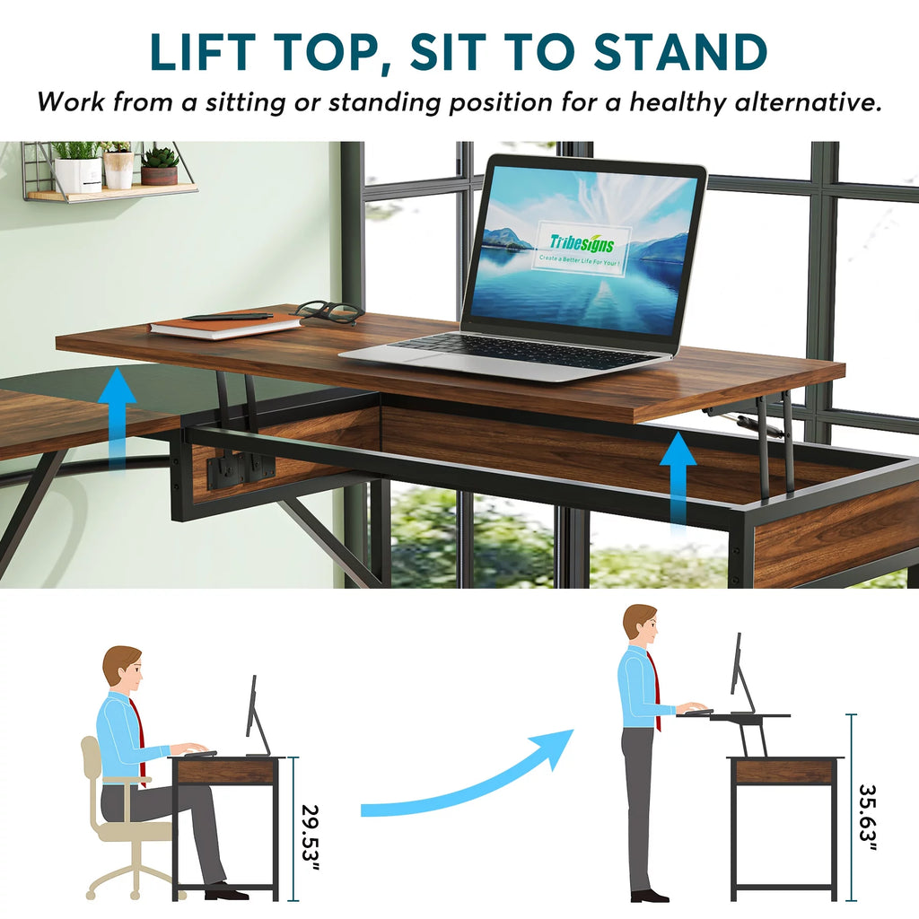 59" L Shaped Corner Computer Desk with Storage Shelves L861