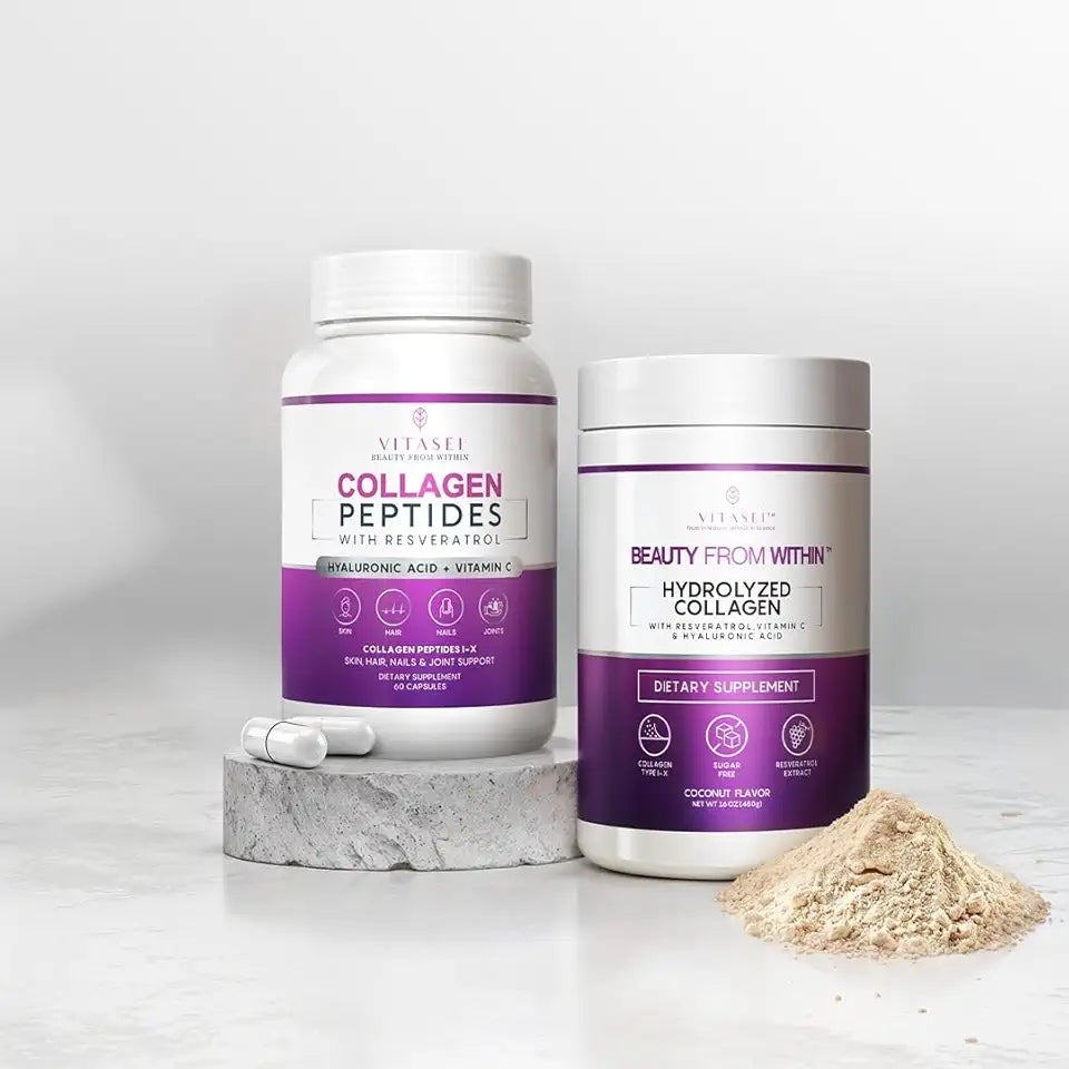 Hydrolyzed Collagen Peptides Powder & Capsules with Hyaluronic Acid & Vitamins I159