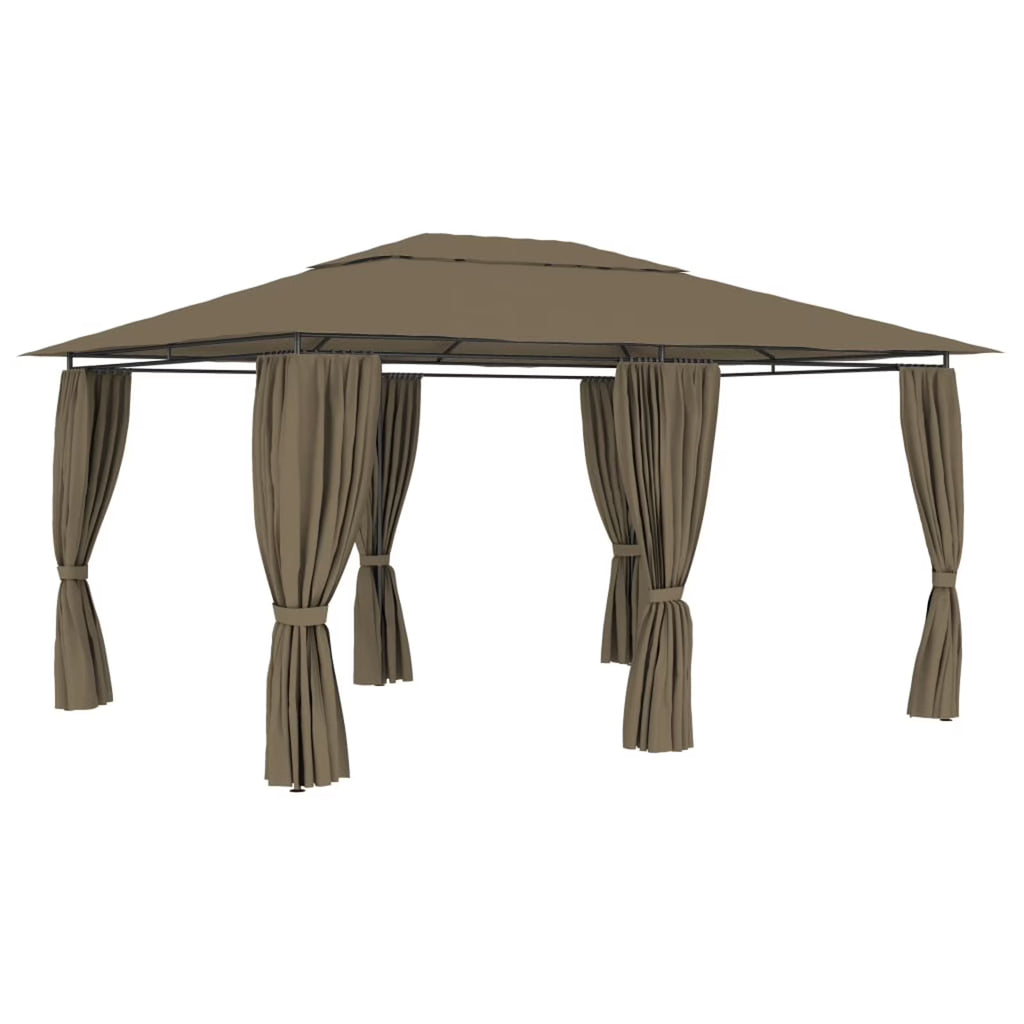 Taupe Outdoor Gazebo Canopy with Curtain Fabric Roof Y541380