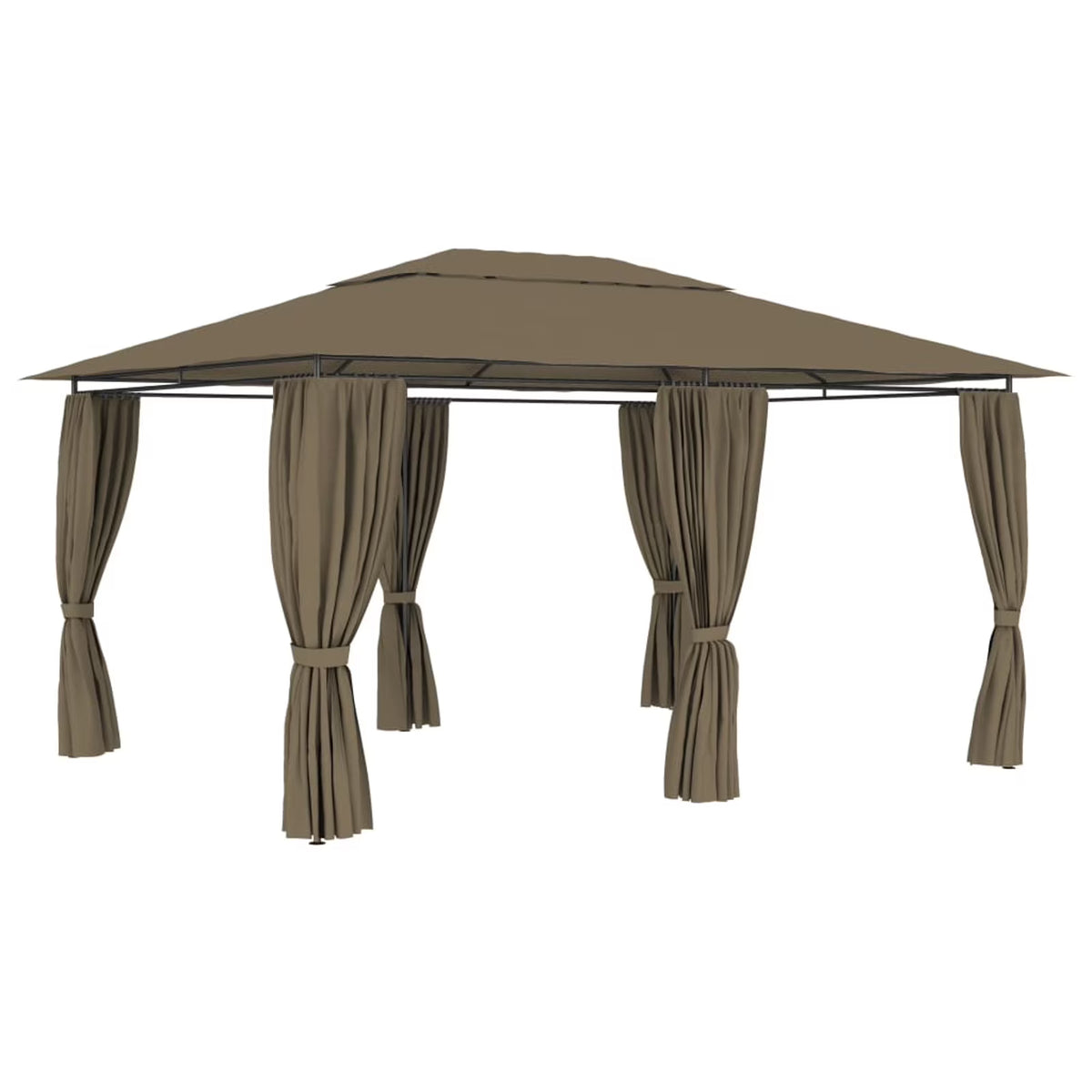 Taupe Outdoor Gazebo Canopy with Curtain Fabric Roof Y541380