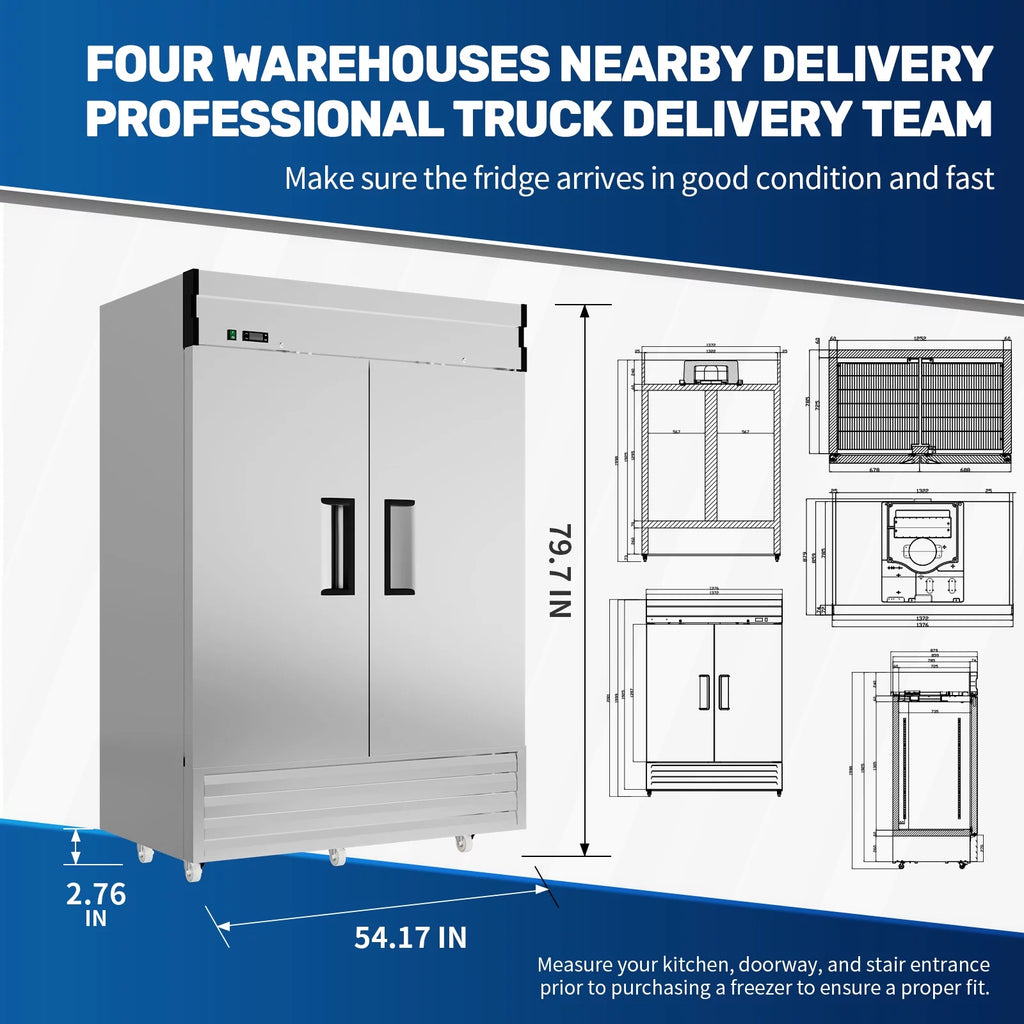54 Cu.Ft 2-Door Stainless Steel Reach-in Commercial Refrigerator W116