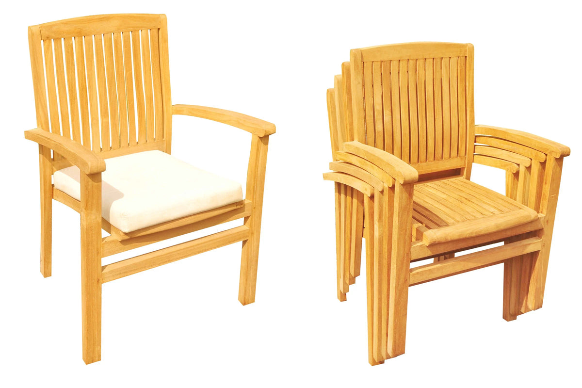 Grade-A Teak 7 Pc 6 Seater Folding Rectangle Table and 6 Stacking Arm Chairs H8037