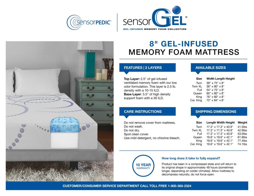 White Twin Cool Gel Memory Foam Mattress U7113