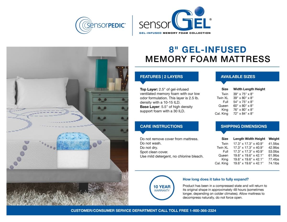 White Twin Cool Gel Memory Foam Mattress U7113