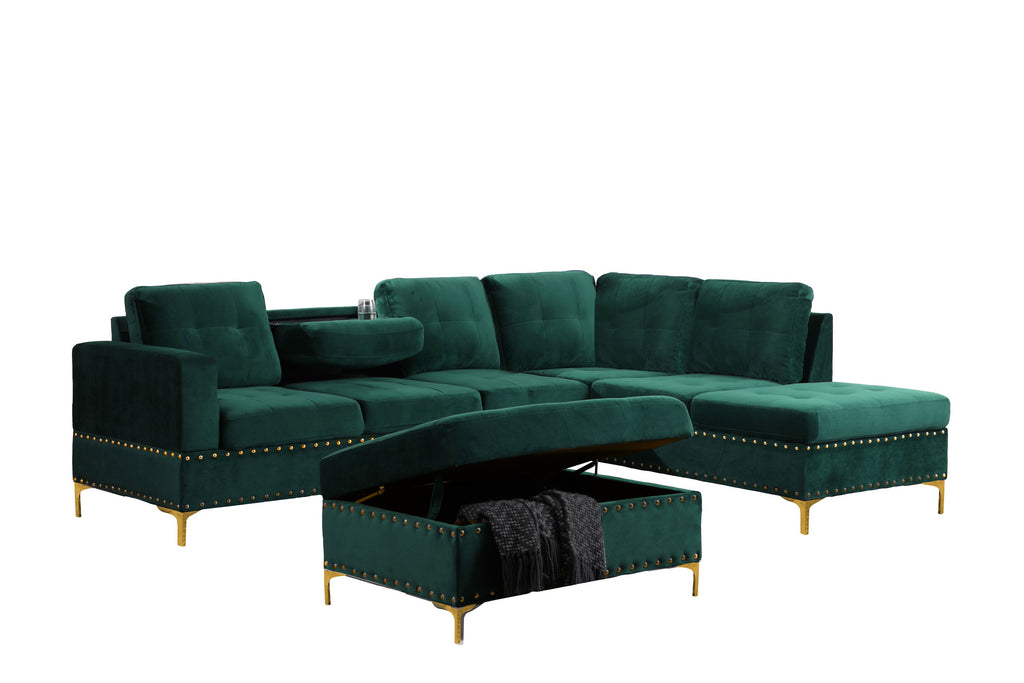 Velvet Reversible Sectional with Storage Ottoman Z52097