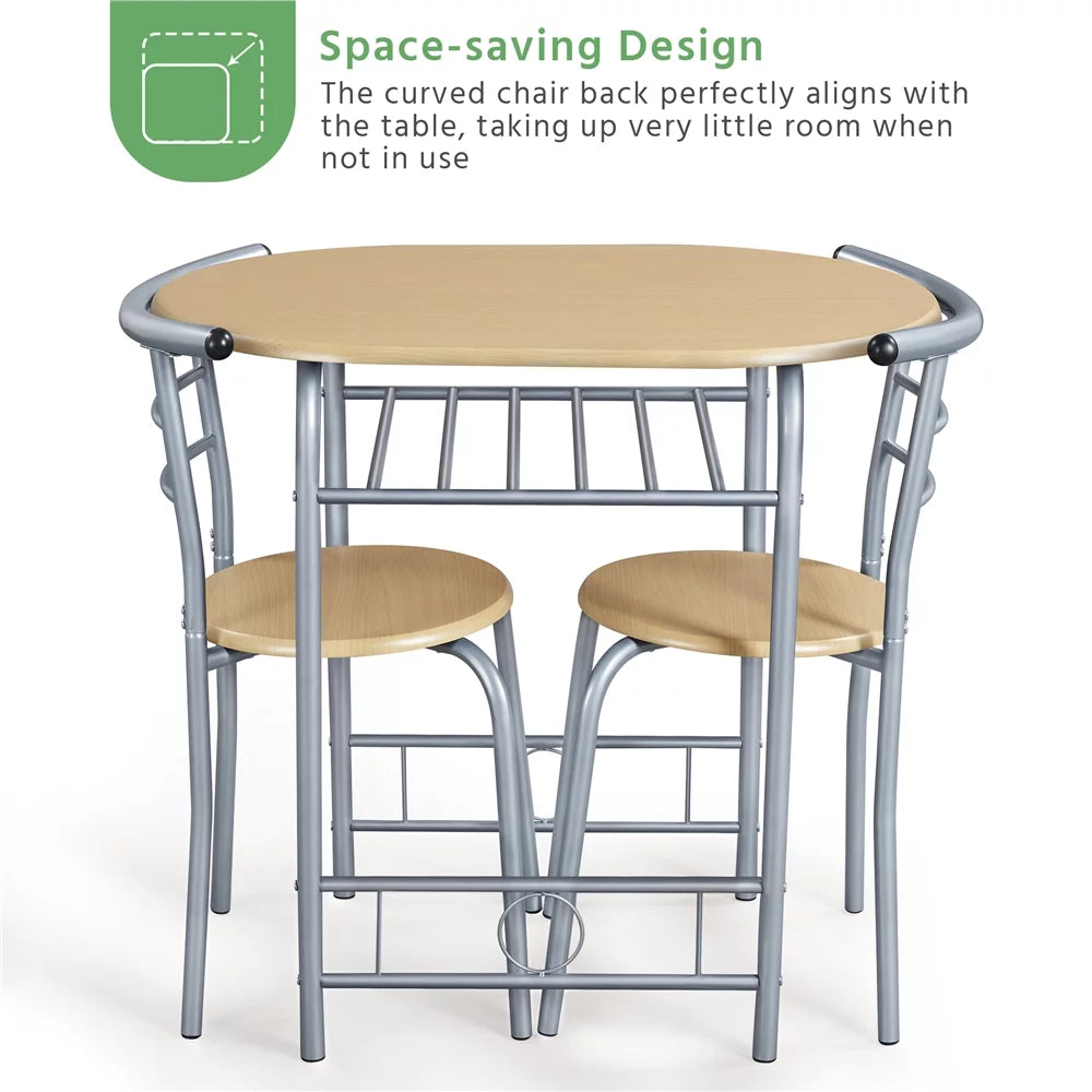 3 Piece Round Dining Table Set with Storage Rack O715