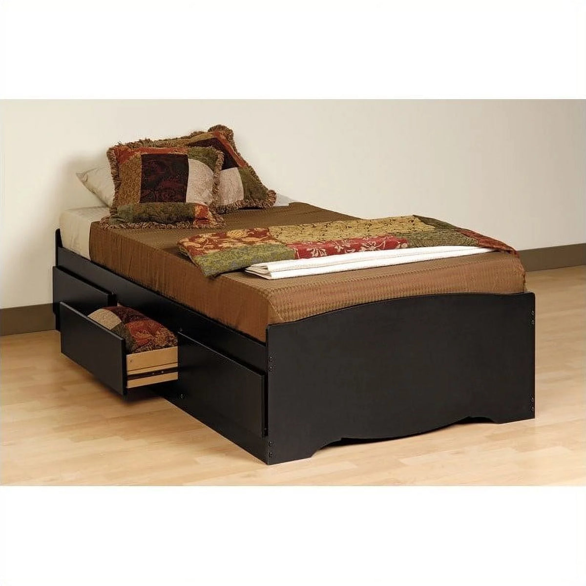 Black Twin Platform Storage Bed U275
