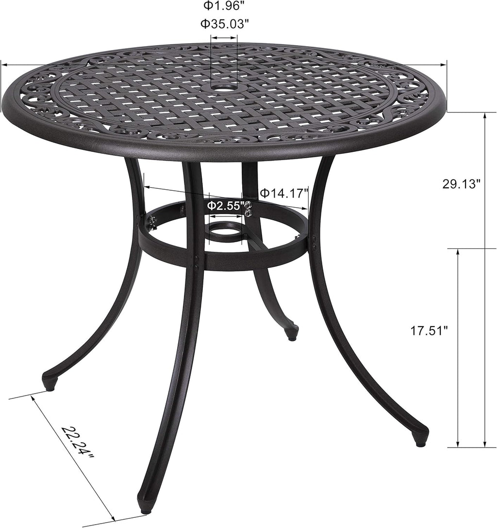Black Round Cast Aluminum Patio Table with Umbrella Hole O183