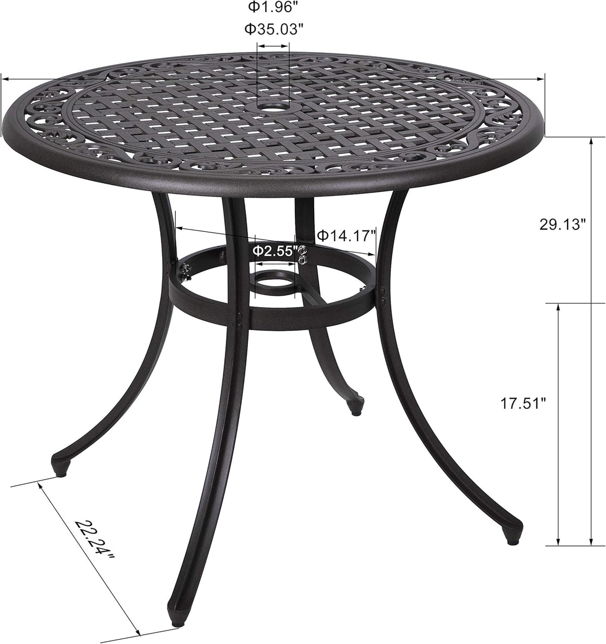 Black Round Cast Aluminum Patio Table with Umbrella Hole O183