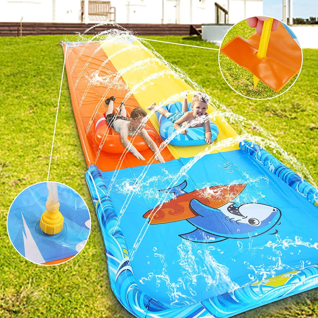 Inflatable Water Slide with 2 Bodyboards Lanes and Sprinkler V572751