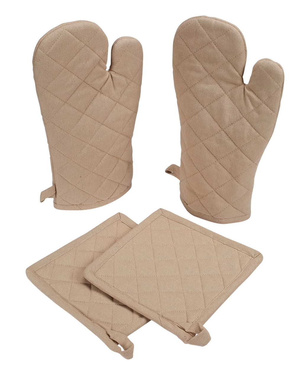 Beige 100% Cotton Oven Mitts & Pot Holders 4 Pack R69079