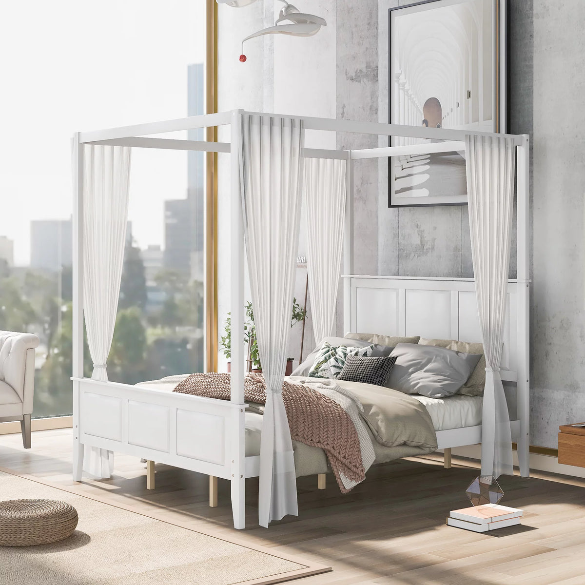 Queen Size Canopy Bed with Headboard and Footboard G393269