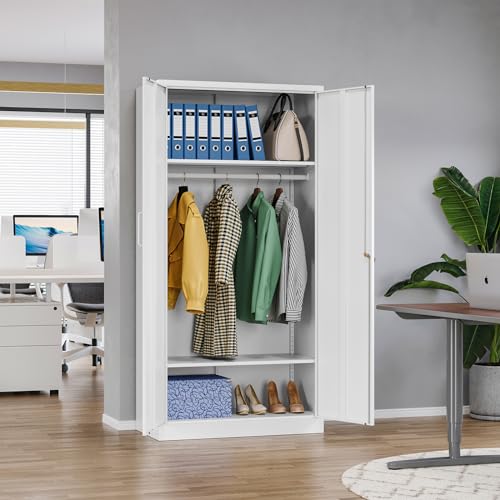 Steel Cabinet Wardrobe with Hanging Rod P49183