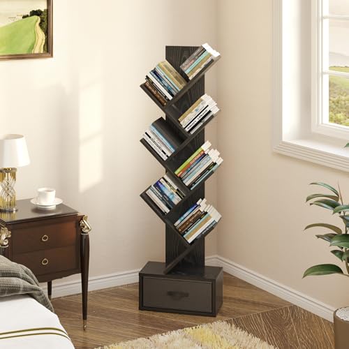 Rustic Brown 7 Shelf Wooden Bookshelf with Drawer D920198