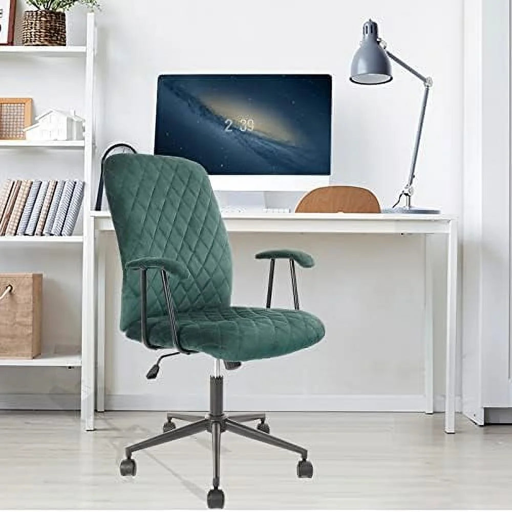 Green Velvet Upholstered Office Desk Chair with Armrest and Wheels X48340