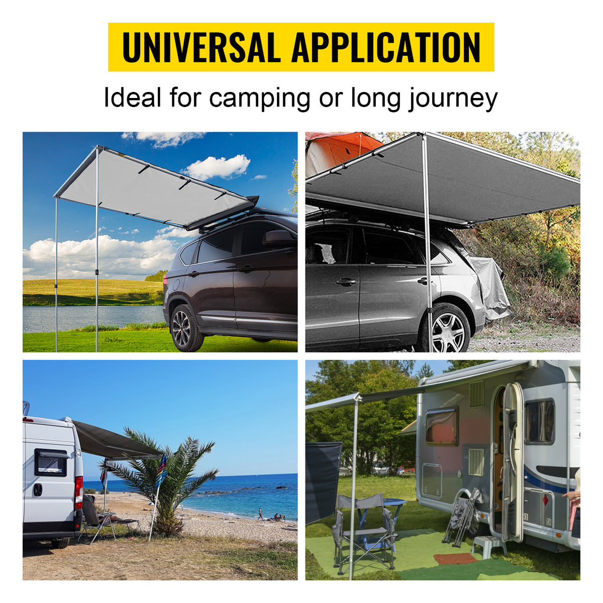 Retractable Waterproof SUV Rooftop Car Awning Grey 7.6'x8.2' T896