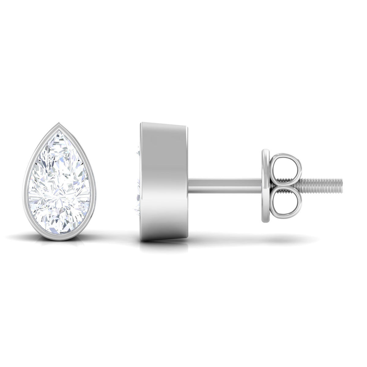0.50 CT Pear Cut Diamond Stud Earrings in Bezel Setting, 925 Sterling Silver N12968