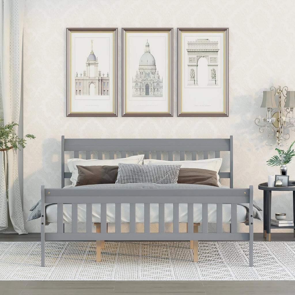 Queen Size Gray Wood Platform Bed Frame with Headboard F13032