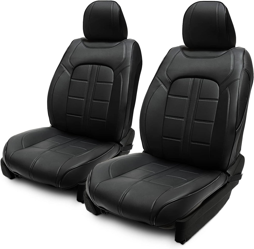 Black Faux Leather 3D Semi-Custom Car Seat Covers I772