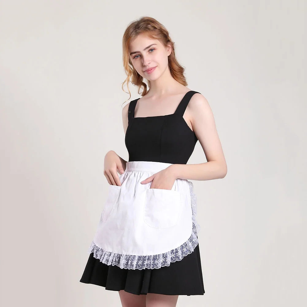 Cotton Lace Half Apron with Two Pockets S9767