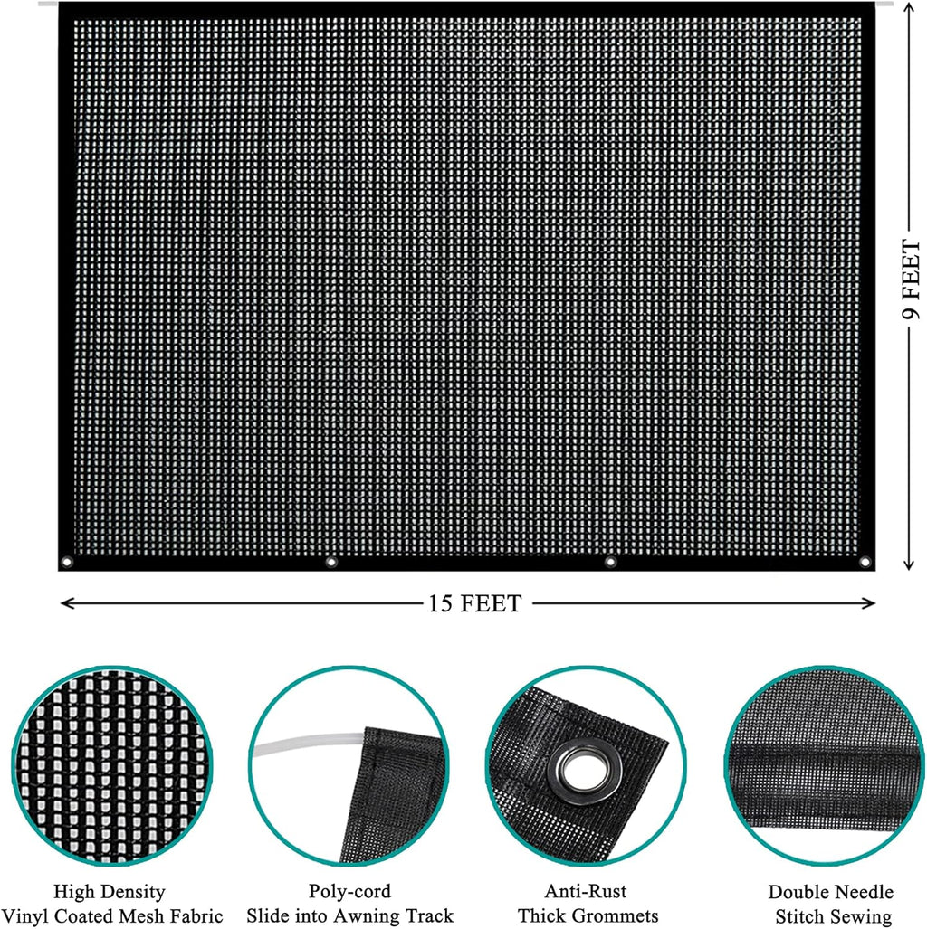 9' X 19' Black Mesh RV Awning Sun Shade Screen F9364
