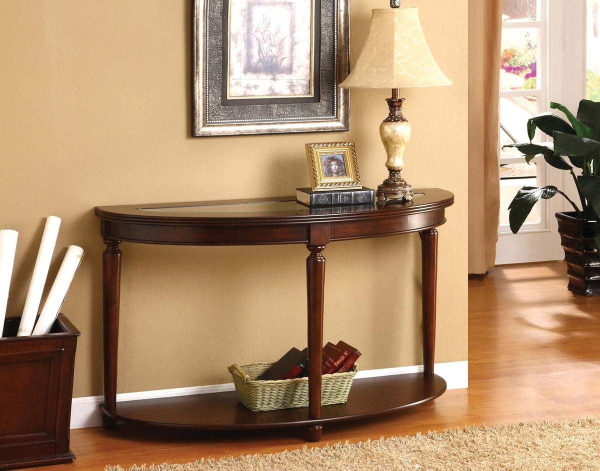 Dark Cherry Finish Glass Top Sofa Table M8375