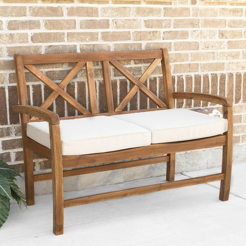 Solid Acacia Wood X Frame Outdoor Bench, 52 Inch, Brown X586920
