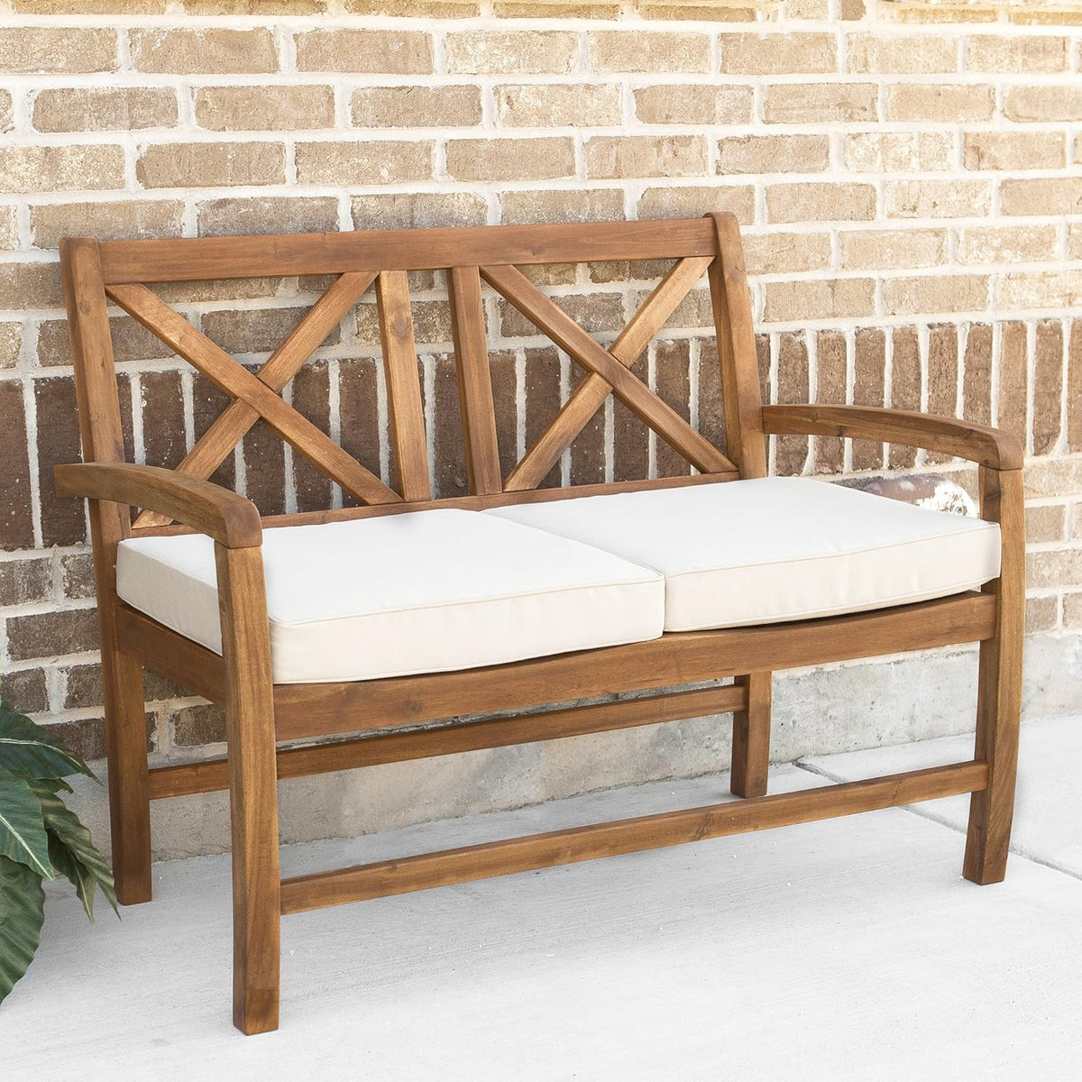 Solid Acacia Wood X Frame Outdoor Bench, 52 Inch, Brown X586920