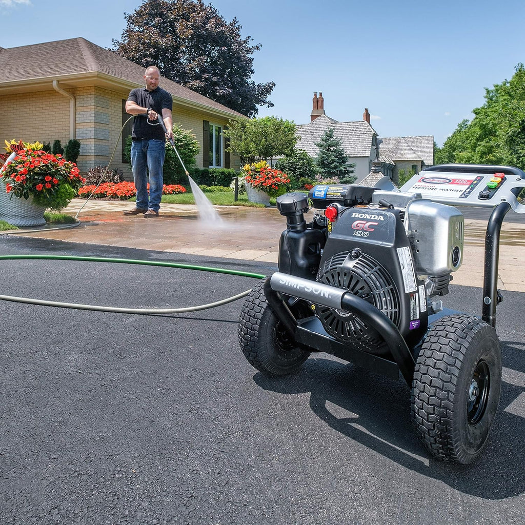 3200 PSI Gas Pressure Washer with Honda GC190, 2.5 GPM, 3/8" x 100' 4500 PSI Cold Water Hose Z90349