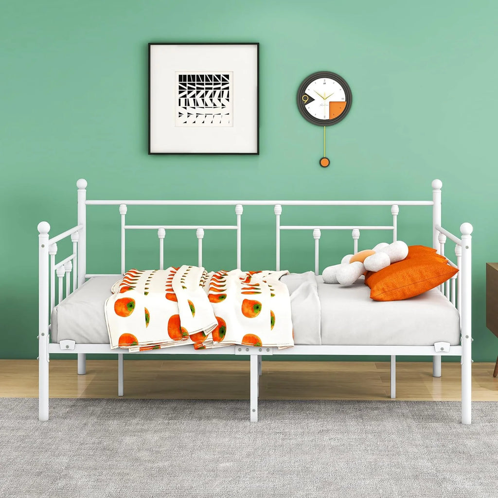 White Metal Daybed Frame Set with Slat Support W87113