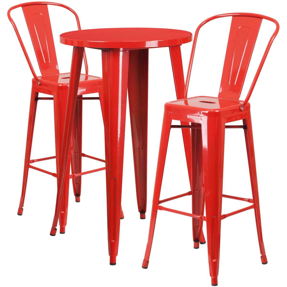 24" Round Red Metal Indoor-Outdoor Bar Table Set with 2 Stools Z984