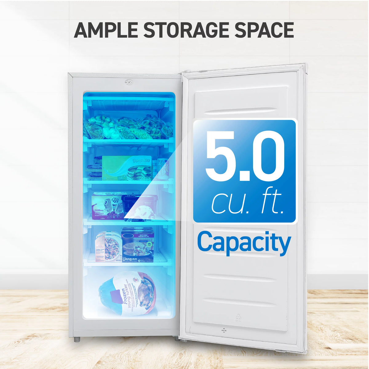 White 5 Cu Ft Upright Freezer with Reversible Door Y210