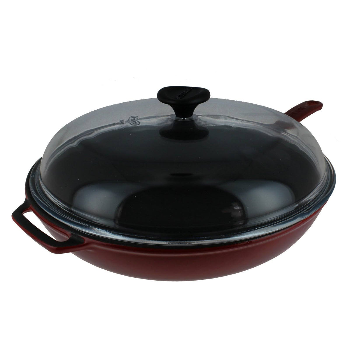 Red French Enameled Cast Iron Fry Pan with Glass Lid Z2140