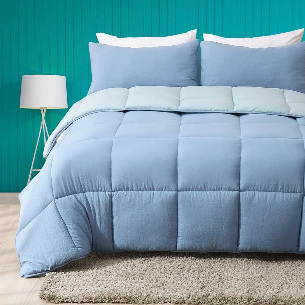 Full/Queen Size Navy Blue/Light Grey Reversible Down Alternative Comforter F987939