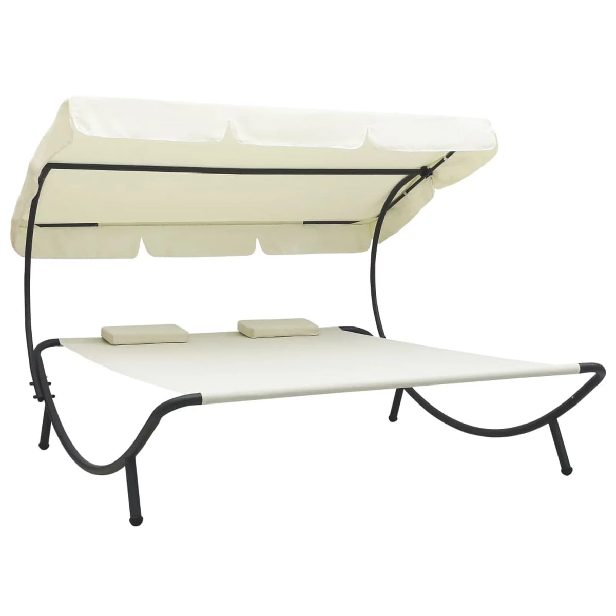 Outdoor Lounge Bed with Canopy and Pillows Fabric Steel Frame Cream Z974478