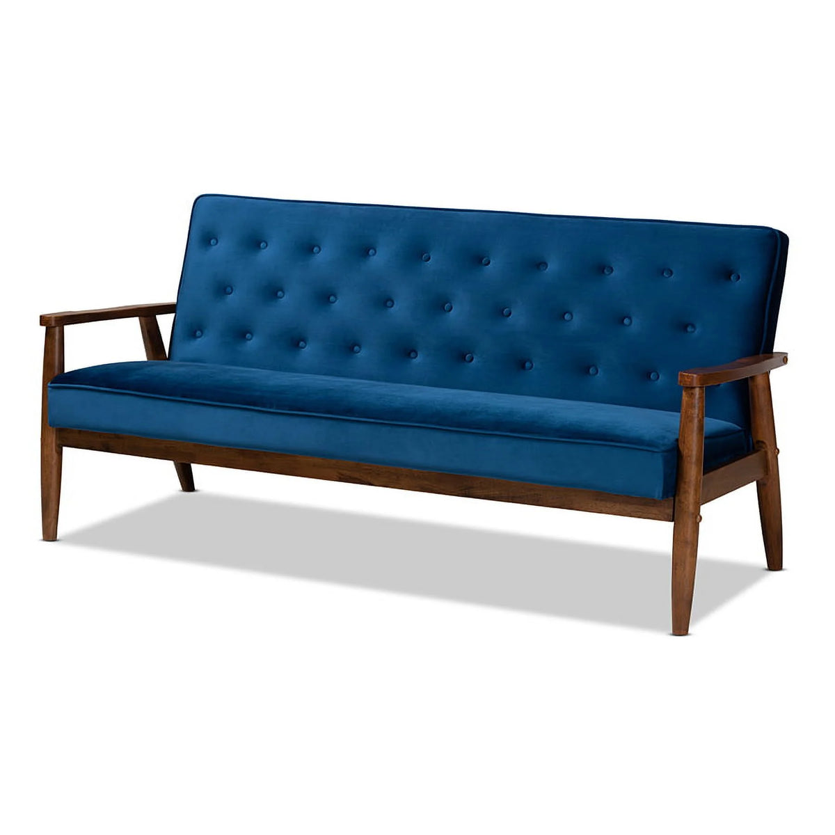 Navy Blue Velvet 3-Piece Wooden Living Room K39943