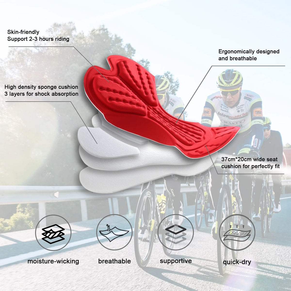 Red 2XL Padded Cycling Shorts H547