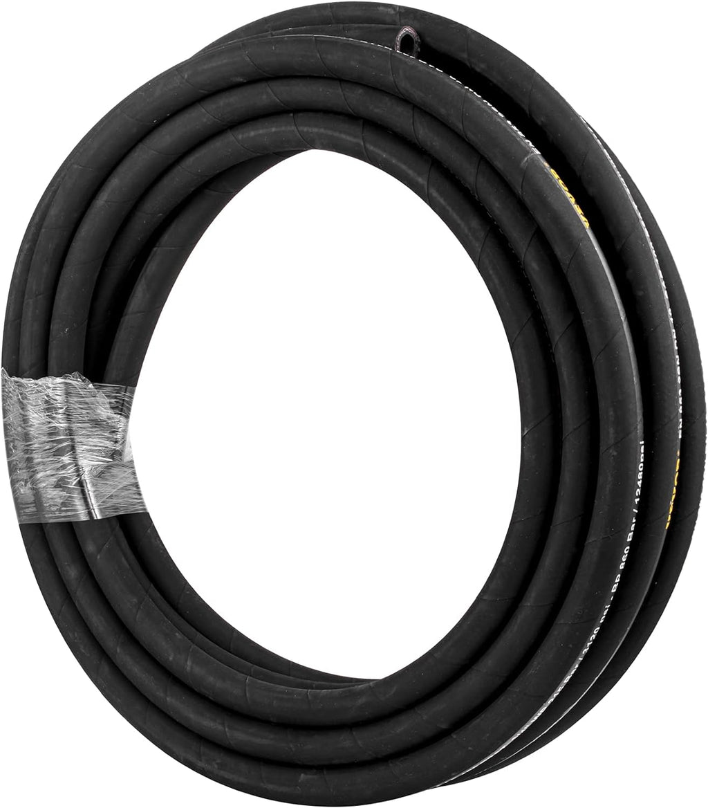Hydraulic Hose 3/8 inch x 100 ft, 4800 PSI, Rubber, with 2 High-Tensile Steel Wire Braid A504