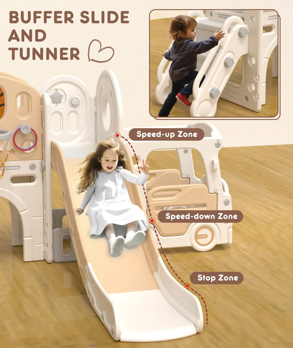 Kids Slide Set with Climber, Basketball Hoop, Tunnel, Playhouse Z94142