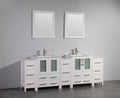84 in. White Double Sink Vanity Cabinet with Ceramic Sink & Mirror M7581