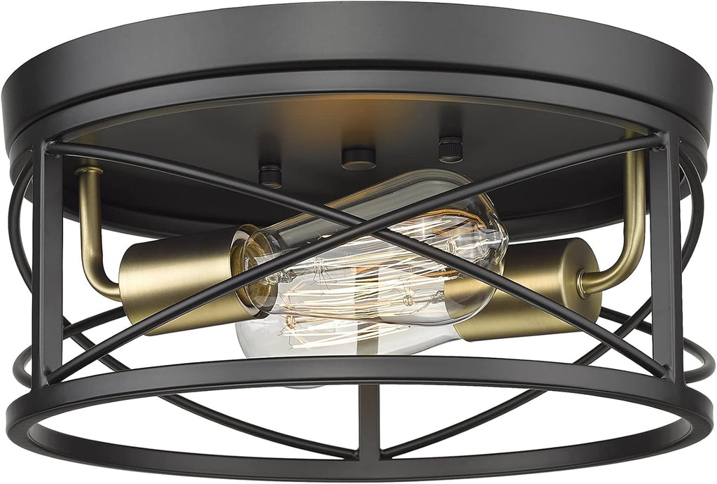 12 Inch 2-Light Farmhouse Flush Mount Ceiling Light Fixture in Matte Black and Brushed Brass Y79004