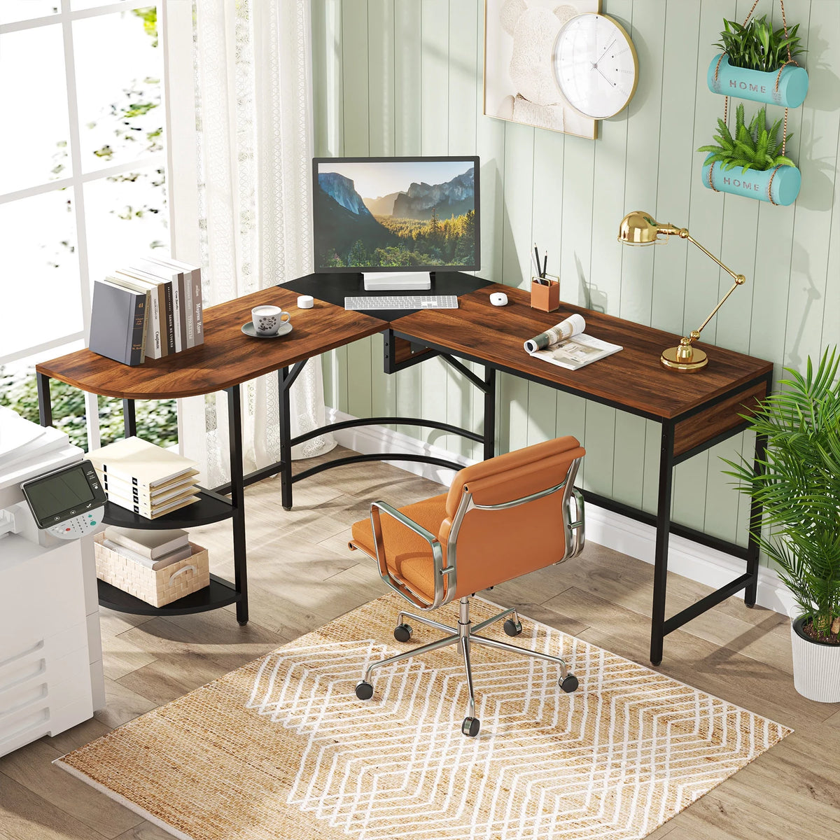 59" L Shaped Corner Computer Desk with Storage Shelves L861