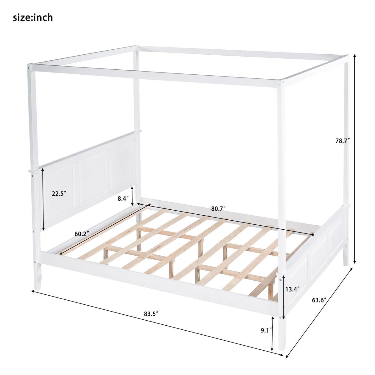Queen Size Canopy Bed with Headboard and Footboard G393269